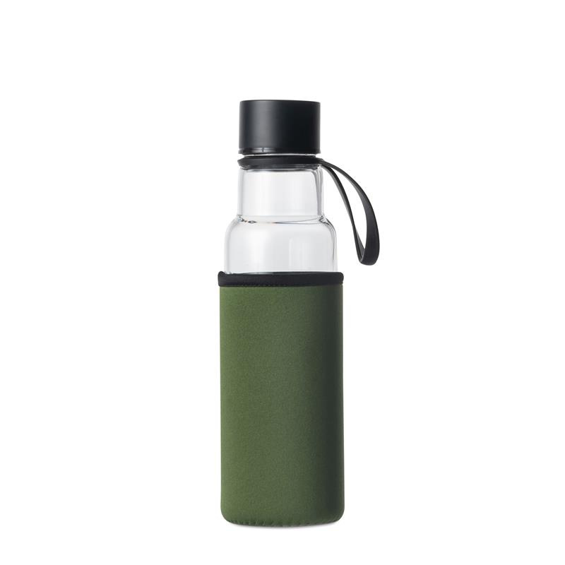 Sagaform - butelka na wodę, zielony pokrowiec, 0,6 l, śred. 7 x 26 cm, szkło borokrzemowe/neopren To Go
