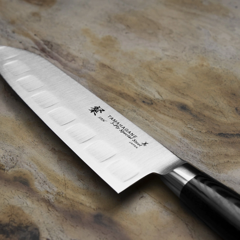 Tamahagane - SAN Black VG-5 Nóż Santoku żłobiony 17,5 cm