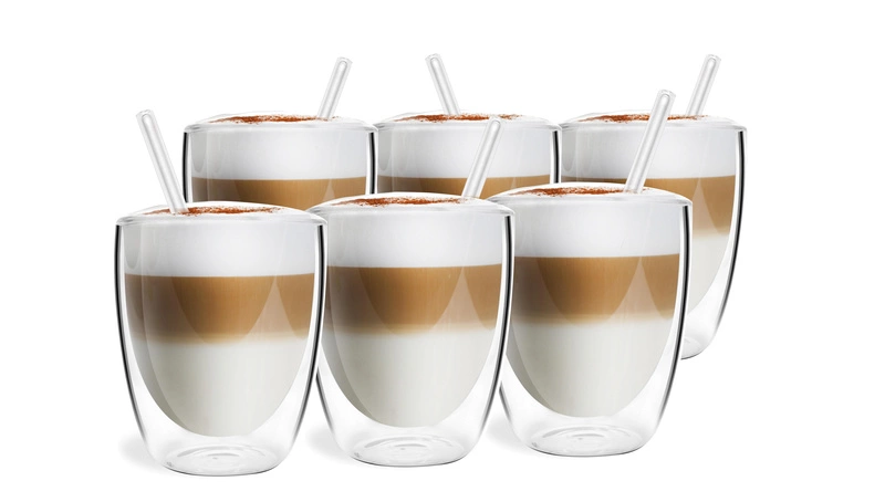 Vialli Design - Zestaw 6 szklanek z podwójną ścianką 320ml ze słomkami VITA