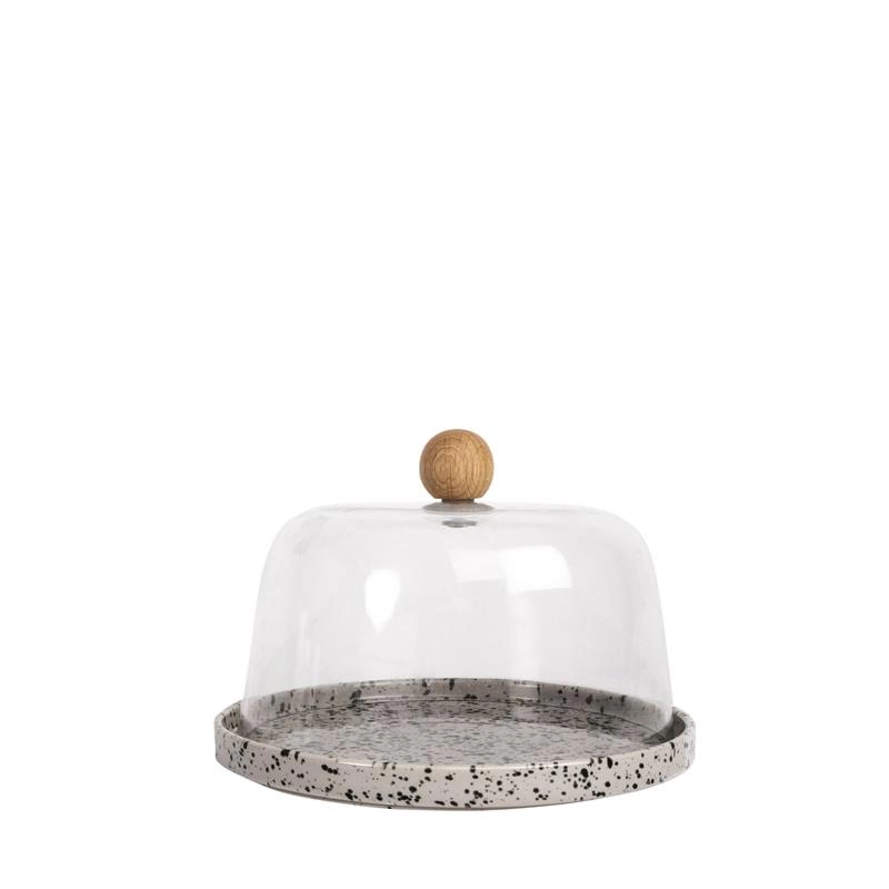 Sagaform - talerz do sera z kloszem, kamionka/akryl/drewno dębowe, śred. 19,5 x 13 cm Ditte