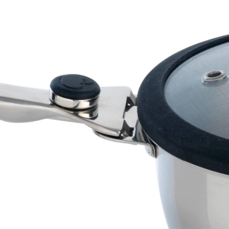 Mastrad - MISA BALANCIA (GARNEK) Z WKŁADEM DO KĄPIELI WODNEJ (ŚREDNICA 20 CM) – ZESTAW (3 ELEMENTY)srebrny, uchwyt i brzeg pokrywki czarny