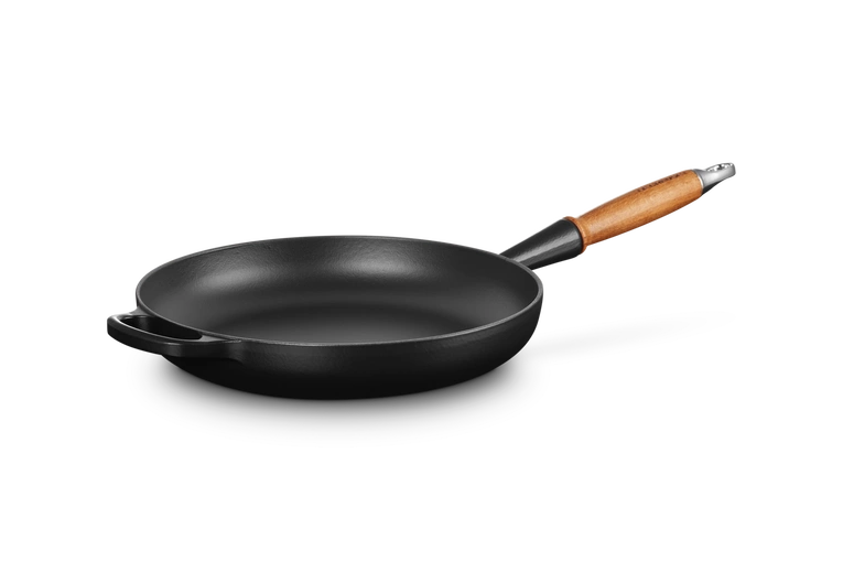 Le Creuset - patelnia żeliwna z drewnianym uchwytem 28 cm czarna