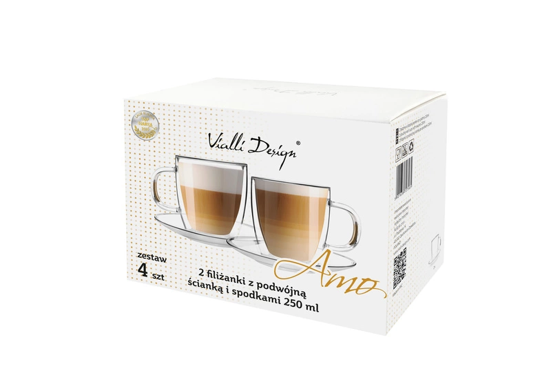 Vialli Design - Komplet 2 filiżanek ze spodkami z podwójną ścianką 250ml Amo