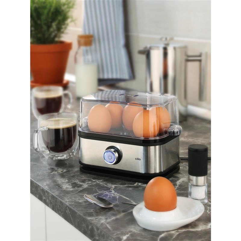 Cilio - urządzenie do gotowania jajek, na 6 jajek, stal nierdzewna/tworzywo sztuczne, 17 x 12 x 14,5 cm Classic