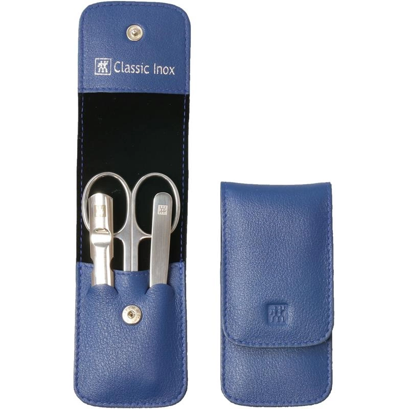 Zwilling - zestaw do manicure - niebieskie skórzane etui, 3 elementy Classic Inox