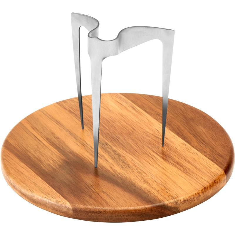 Lurch - deska i szpikulec do podawania hamburgerów, stal nierdzewna/drewno akacji, śred. 20 x 13,5 cm King