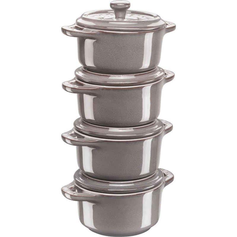 Staub - 4x Mini Cocotte okrągły 10 cm, antyczny grafitowy