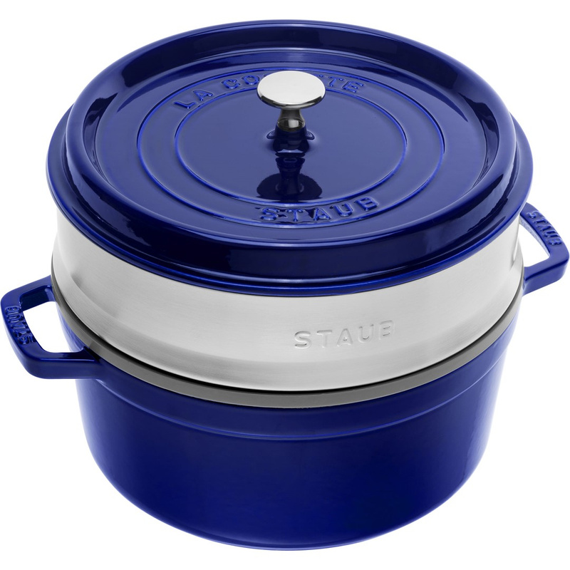 Staub - garnek brytfanna żeliwna z wkładem do gotowania na parze niebieska 4,6 l 26 cm