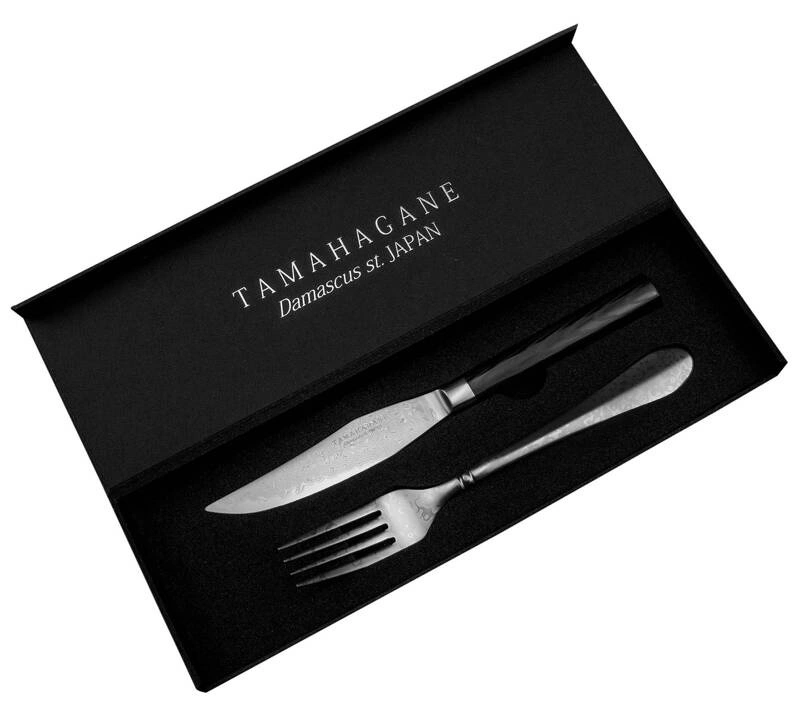 Tamahagane - Micarta Zestaw Nóż + widelec do steków