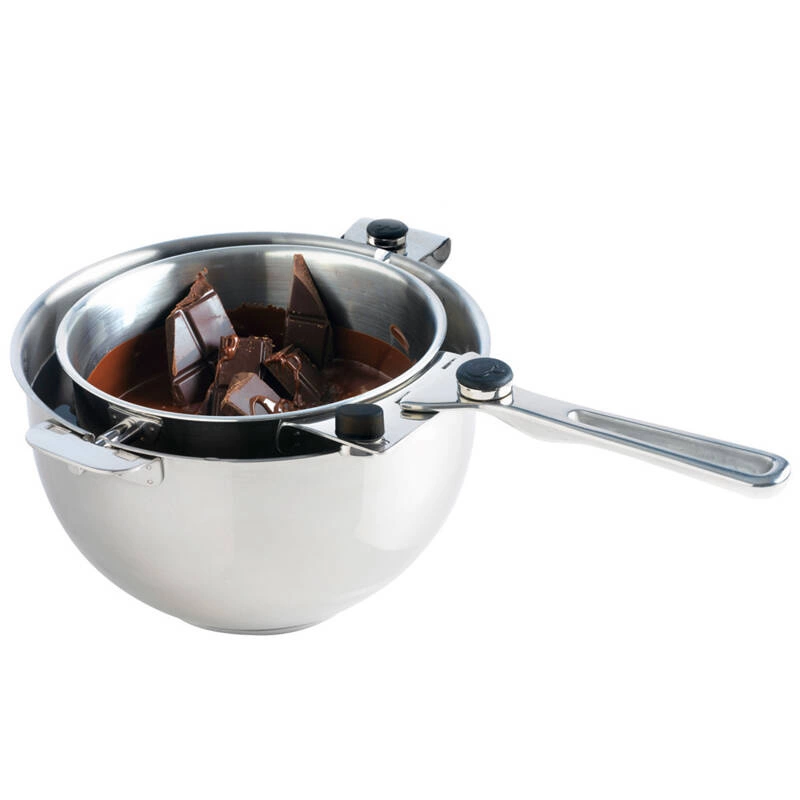 Mastrad - MISA BALANCIA (GARNEK) Z WKŁADEM DO KĄPIELI WODNEJ (ŚREDNICA 20 CM) – ZESTAW (3 ELEMENTY)srebrny, uchwyt i brzeg pokrywki czarny