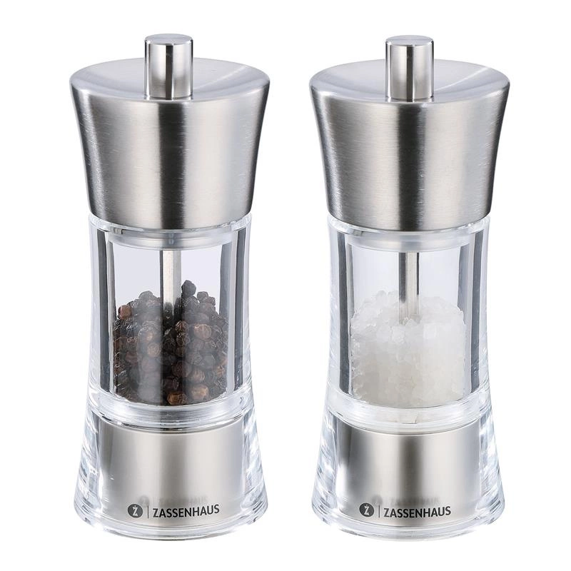 Zassenhaus - zestaw 2 młynków do soli i pieprzu, śred. 5,8x14 cm, stalowo-akrylowe Aachen