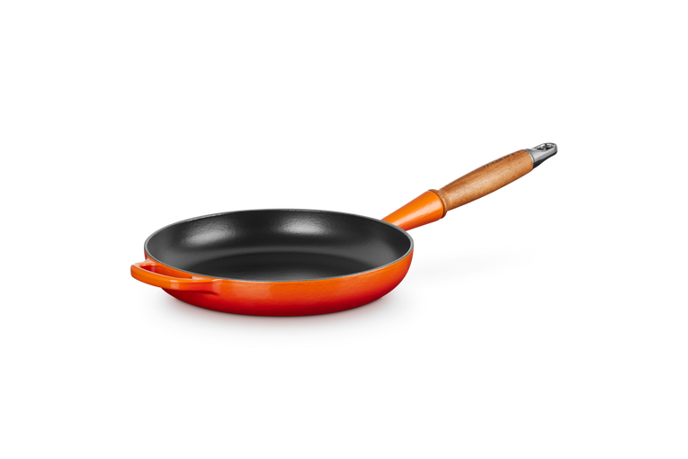 Le Creuset - patelnia żeliwna z drewnianym uchwytem 24 cm płomienna