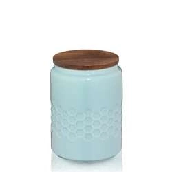 Kela - ceramiczny pojemnik z kauczukową pokrywką, śred. 10,5 cm, wys. 14,5 cm, 0,8 l, niebieski Mellis