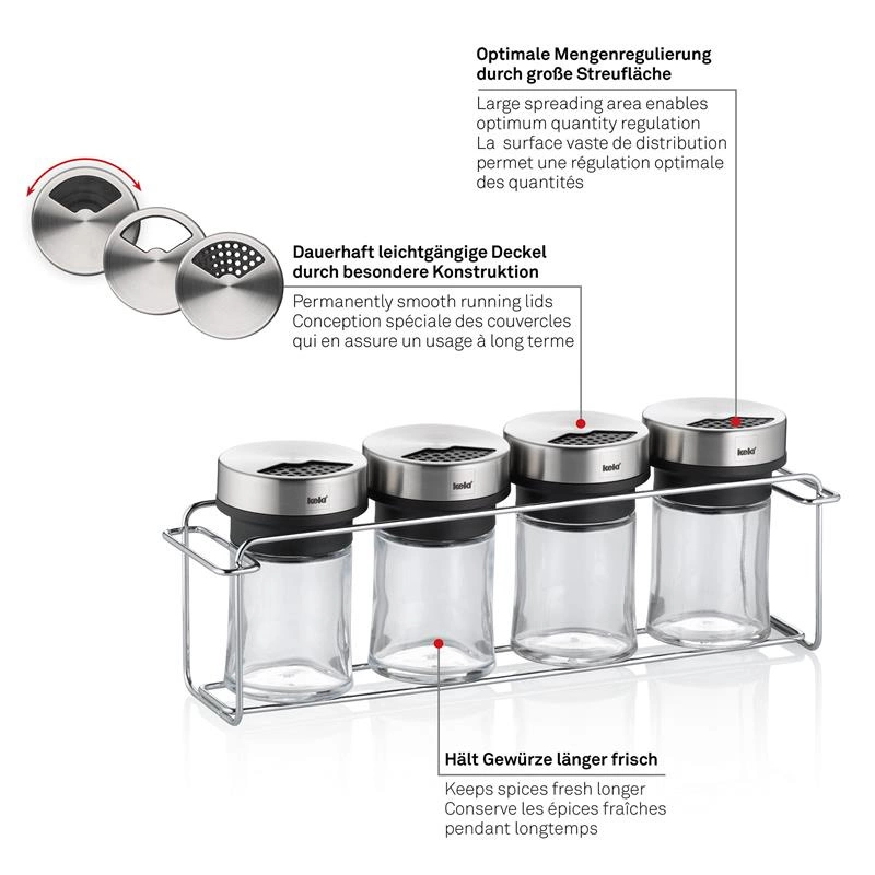 Kela - Zestaw 4 przyprawników +stojak 5el. stal Miko