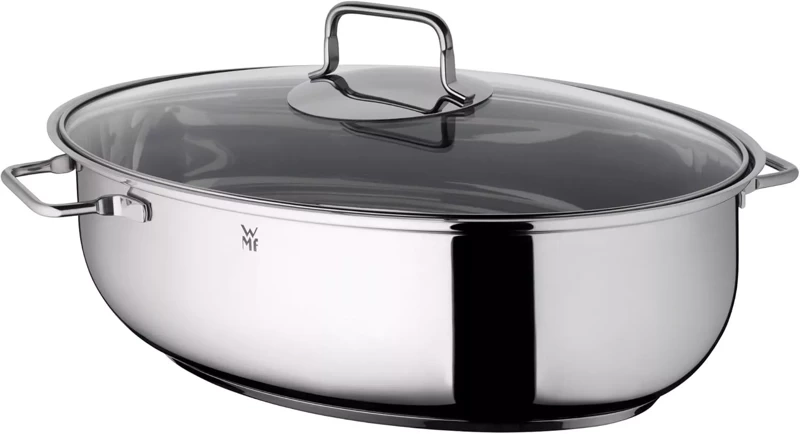 WMF - Brytfanna stalowa ze szklaną pokrywą 8,5l + termometr do mięs