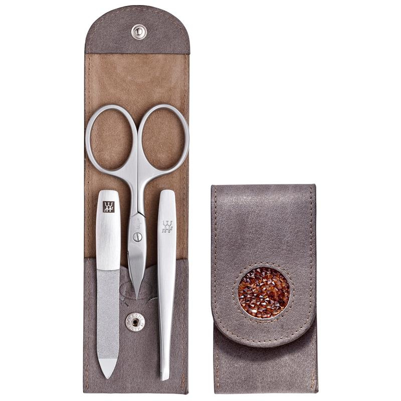 Zwilling - zestaw podróżny – taupe, skórzane etui, 3 elementy Twinox