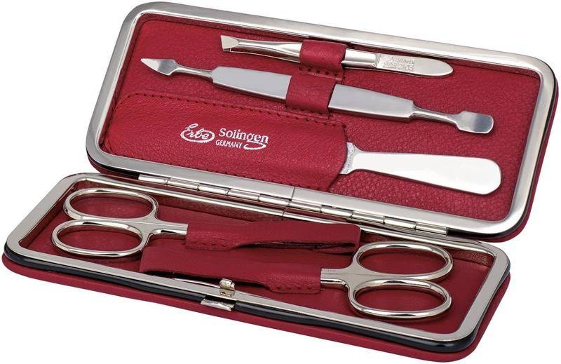 Erbe Solingen - Zestaw do manicure 5 cz. stal niklowana czerwony, sztywne etui