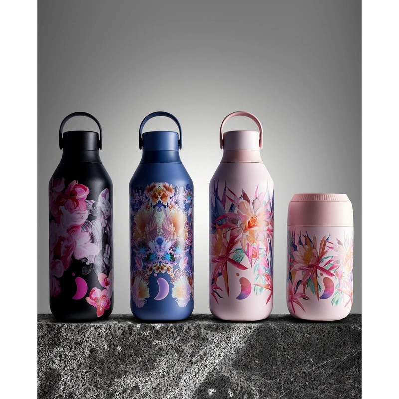 Chilly's Bottles - Butelka termiczna Chilly's | 500ml | Czarna z kwiatami