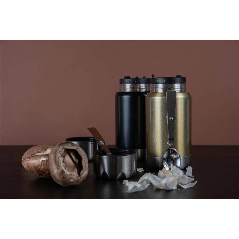 Sagaform - termos obiadowy ze składaną łyżką Mark, stal nierdzewna/miedź, 0,6 l, śred. 9 x 20 cm, czarny To Go