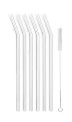 Vialli Design - Słomki szklane transparent zakrzywione 23cm zestaw 6 sztuk ze szczoteczką