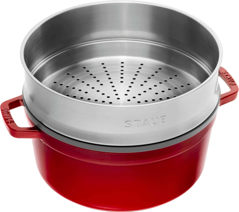 Staub - garnek brytfanna żeliwna z wkładem do gotowania na parze wiśniowa 4,6 l 26 cm