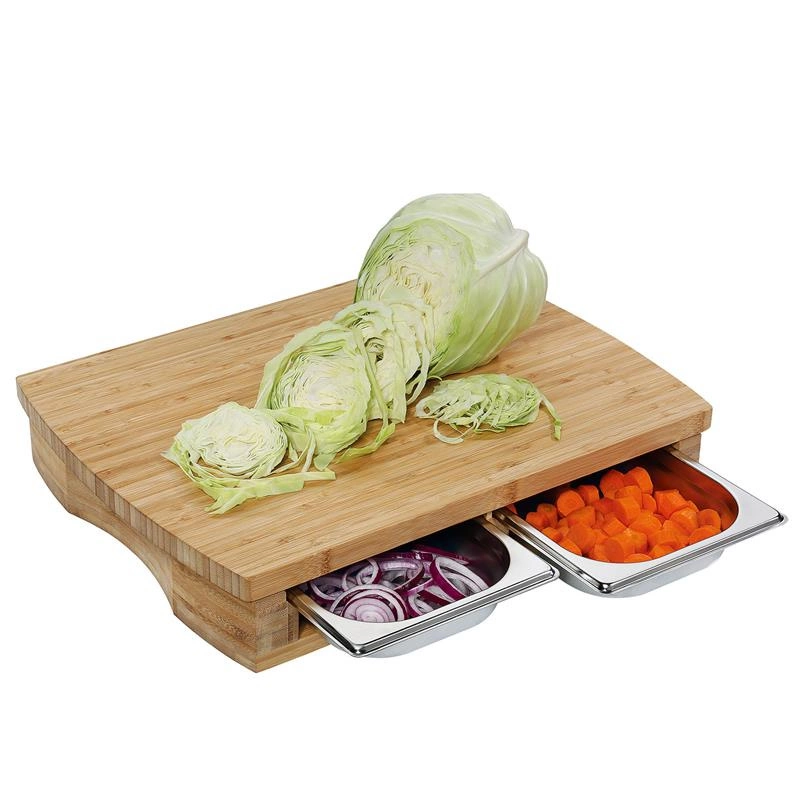 Zassenhaus - deska do krojenia z 2 tackami, bambus/stal nierdzewna, 46 x 35 x 8 cm Two