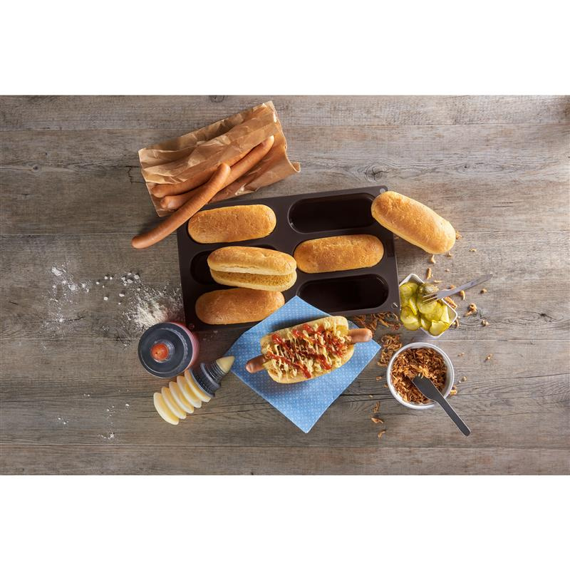 Lurch - forma na 6 bułek do hot dogów, 30 x 17,5 cm, brązowa Flexiform