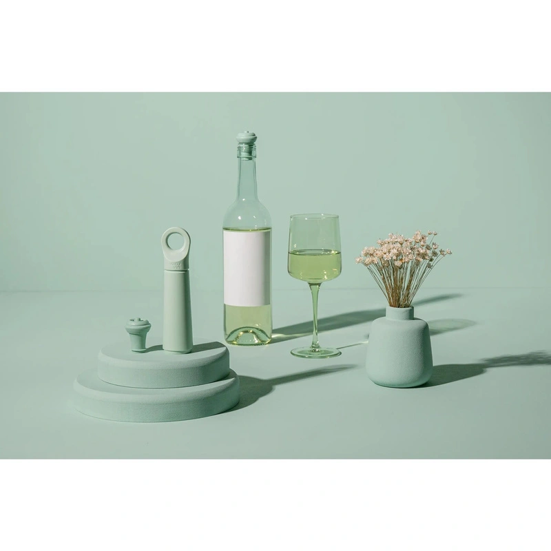 VacuVin - Zestaw do próżniowego zamykania wina (pompka próżniowa + 1 korek) Wine Saver Loop Jade