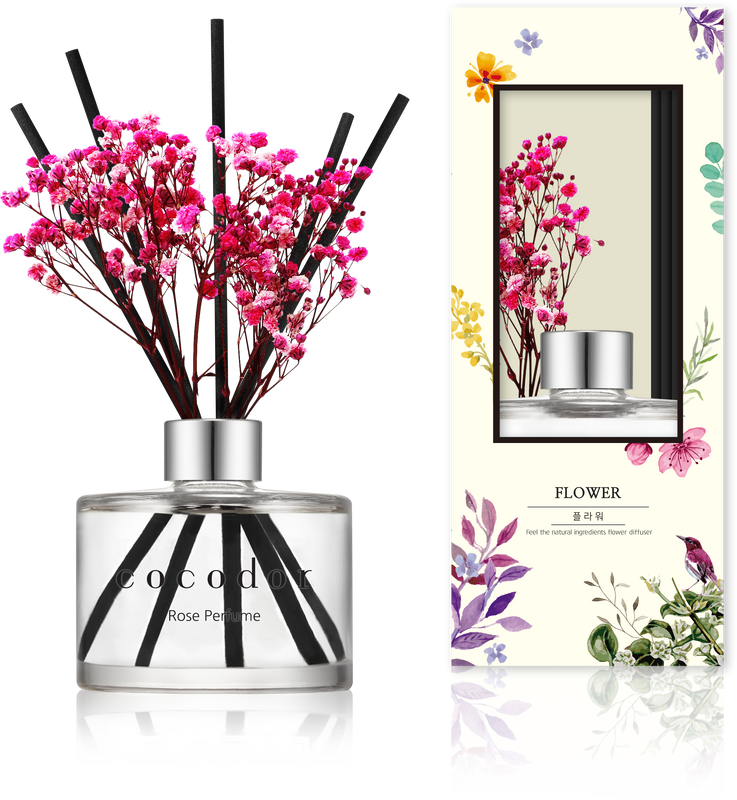 Cocodor - Dyfuzor zapachowy z patyczkami i prawdziwymi kwiatami 120 ml Rose Perfume