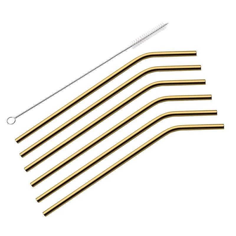 Cilio - stalowe słomki do napojów ze szczoteczką do czyszczenia, 6 szt., 22,5 cm, kolor złoty Steel Oro