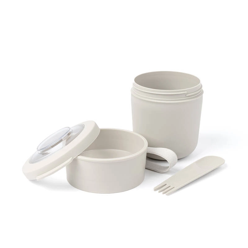 Amuse - Pojemnik na jogurt 2 w 1 ze sztućcem - beżowy