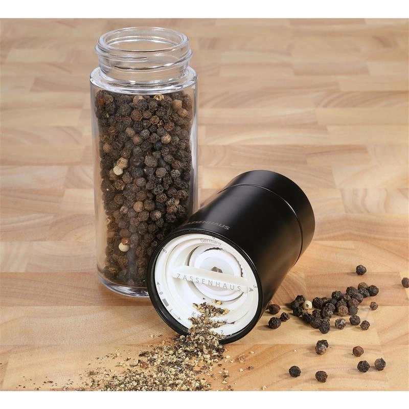 Zassenhaus - młynek do pieprzu, śred. 5,5 x 17 cm, stal nierdzewna/szkło, czarny Dessau