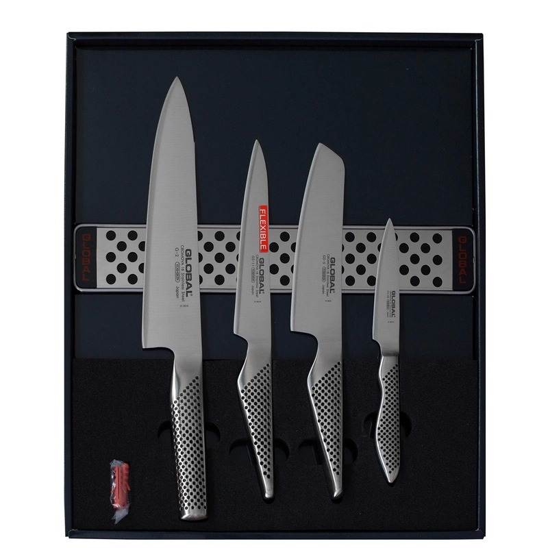 Global - Zestaw 4 noże + listwa magnetyczna