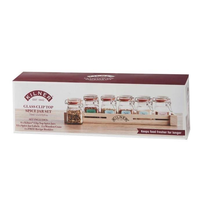 Kilner - Zestaw 6 słoików do przypraw w skrzynce+etyk