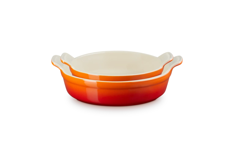Le Creuset - Kamionkowy zestaw 2 okrągłych form do pieczenia Heritage 20cm/24cm Płomienny