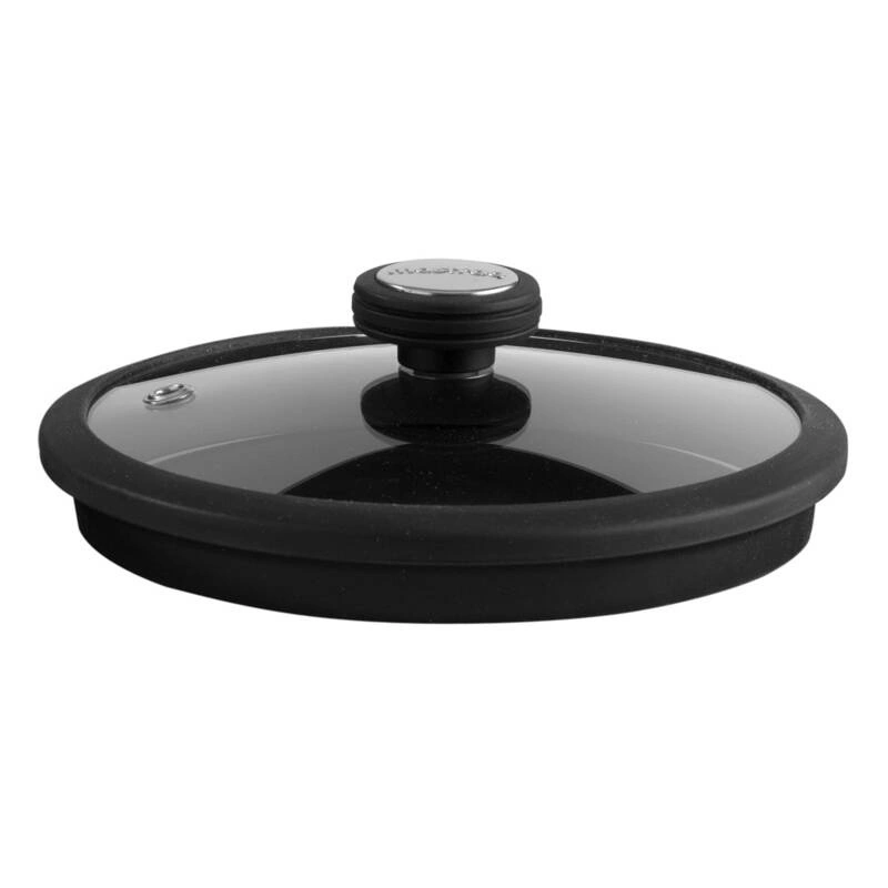 Mastrad - MISA BALANCIA (GARNEK) Z WKŁADEM DO KĄPIELI WODNEJ (ŚREDNICA 20 CM) – ZESTAW (3 ELEMENTY)srebrny, uchwyt i brzeg pokrywki czarny