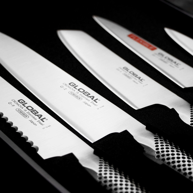 Global - Komplet 5 noży w czarnym bloku GKB-52CB