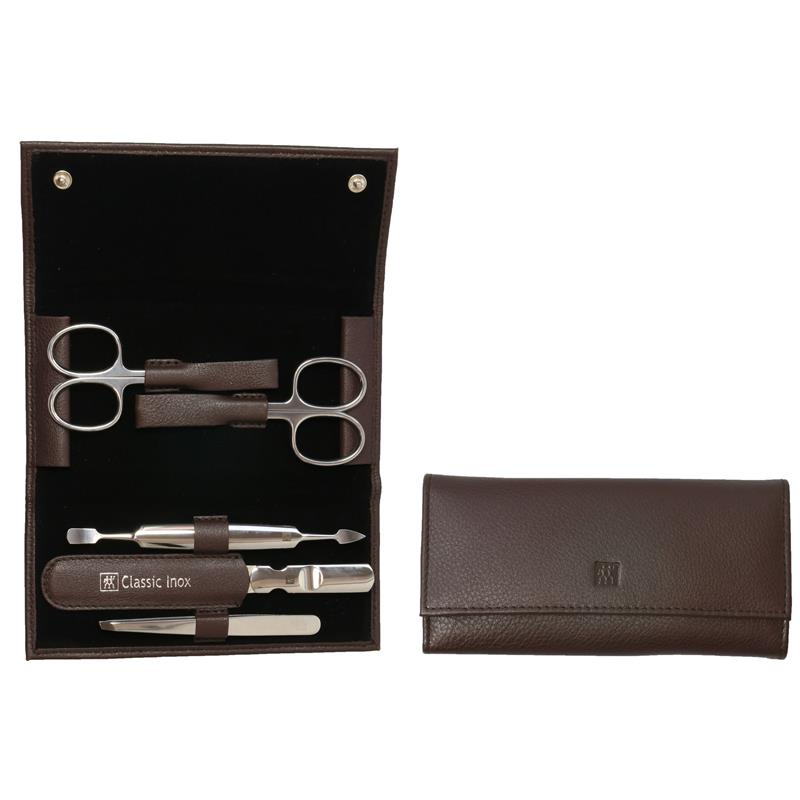 Zwilling - zestaw podróżny - brązowe skórzane etui, 5 elementów Classic Inox