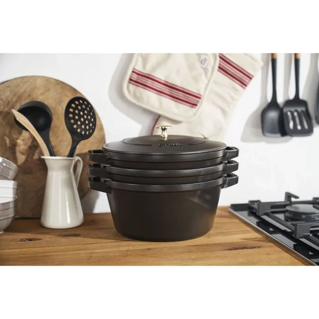 Staub - zestaw 3 naczyń żeliwnych + pokrywka 24 cm czarny