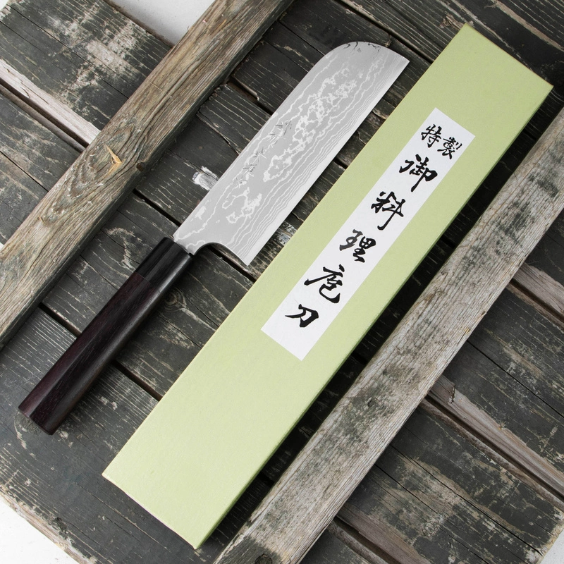 Hideo Kitaoka - Shirogami Satin Damascus Nóż Kamagata Usuba 18cm