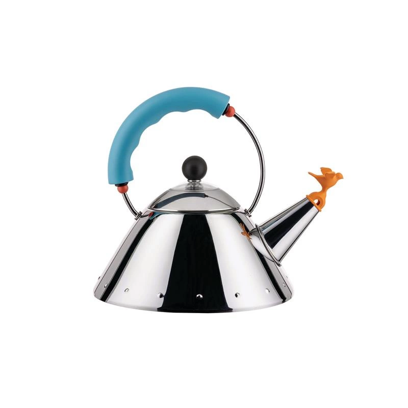 Alessi - czajnik z żółtym gwizdkiem i błękitną rączką 9093