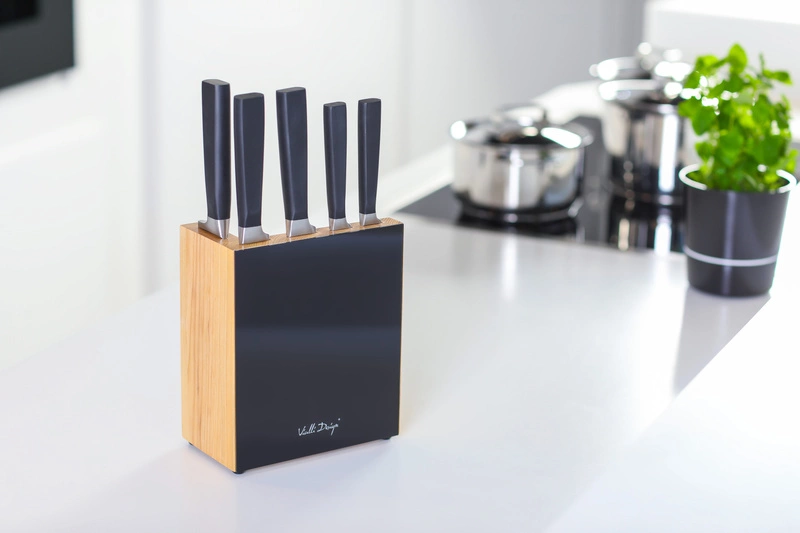 Vialli Design - Zestaw 5 kutych noży w bloku FINO czarny