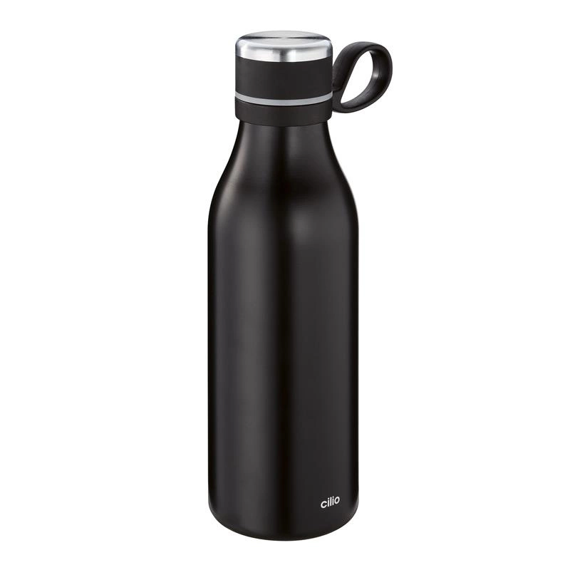 Cilio - butelka termiczna, stal nierdzewna, 0,5 l, śred. 7 x 24 cm, czarna Sportivo