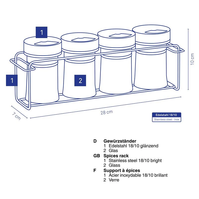 Kela - Zestaw 4 przyprawników +stojak 5el. stal Miko