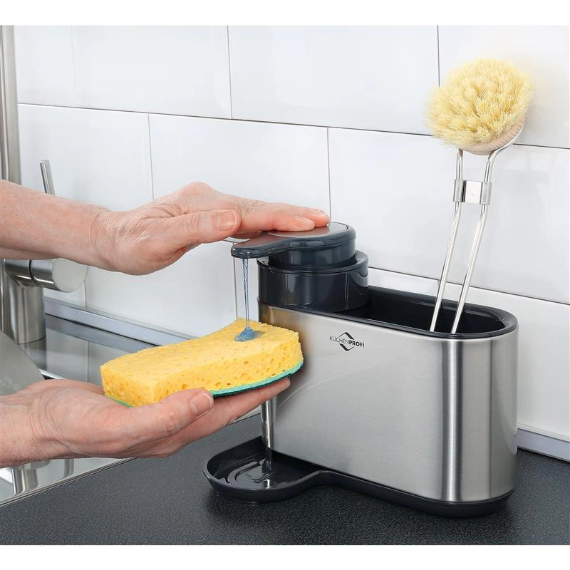 Kuchenprofi - organizer na akcesoria do zmywania z dozownikiem, stal nierdzewna/tworzywo sztuczne, 18 x 13 x 16 cm Primus