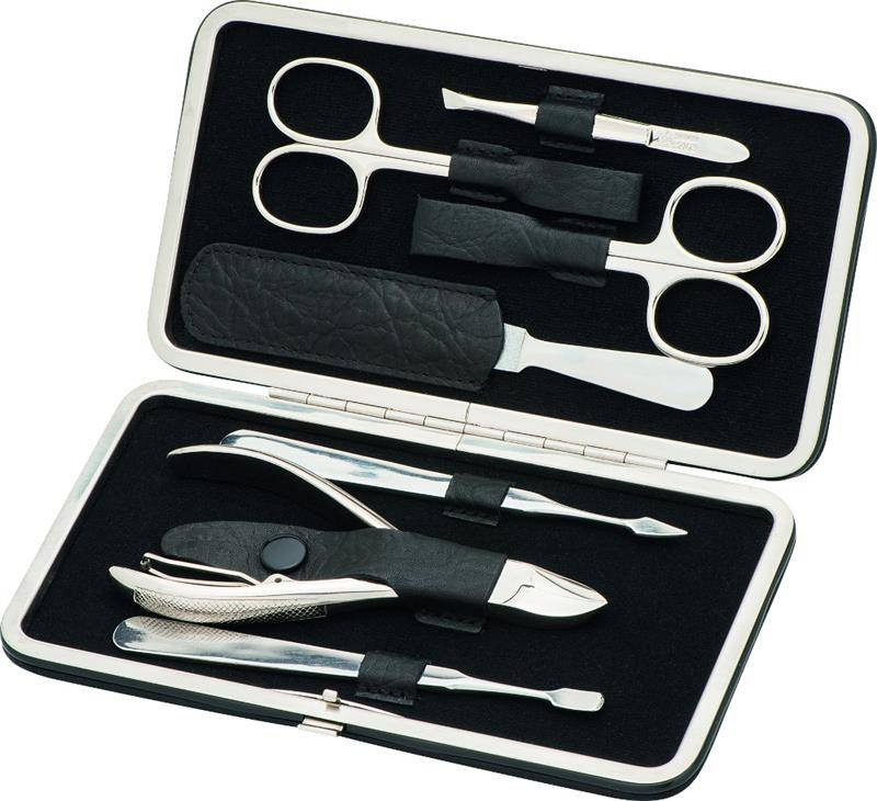 Erbe Solingen - Zestaw do manicure 7 cz. stal niklowana czarny, sztywne etui