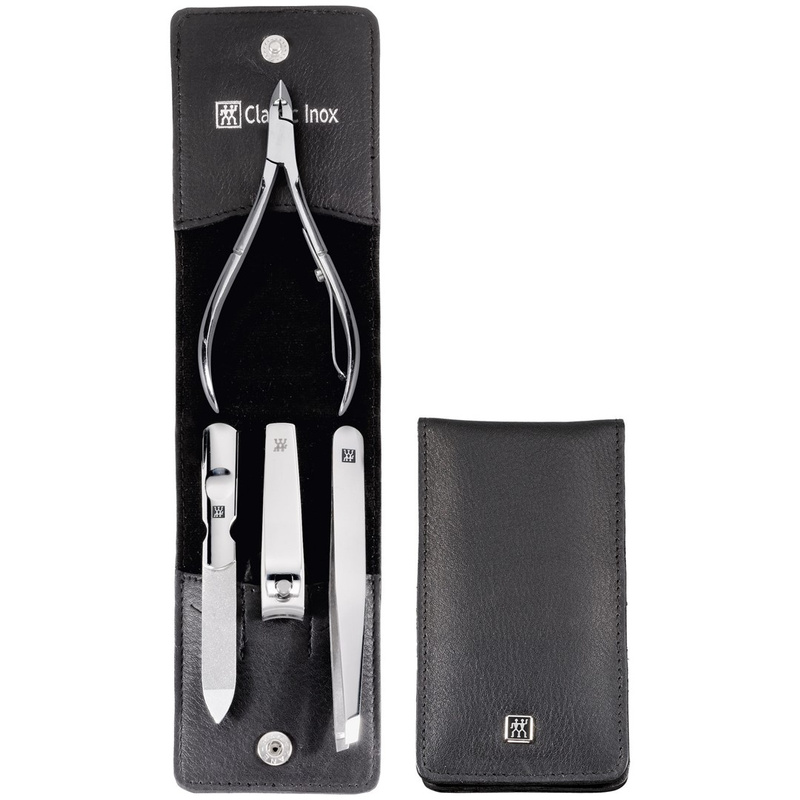 Zwilling - zestaw podróżny - czarne skórzane etui, 4 elementy Classic Inox