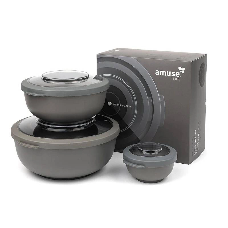 Amuse - 3 miski z pokrywkami szare