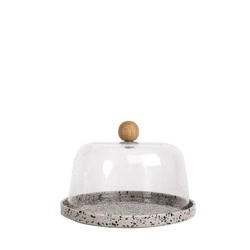 Sagaform - talerz do sera z kloszem, kamionka/akryl/drewno dębowe, śred. 19,5 x 13 cm Ditte