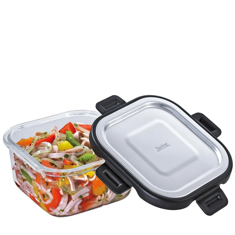 Spring - pojemnik na żywność, szkło borokrzemowe/stal nierdzewna, 0,52 l, 13,5 x 13,5 x 6 cm FUSION2+